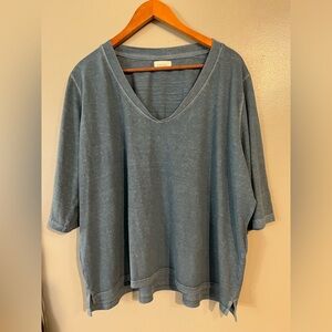 Poetry Womens Organic Cotton Hemp Casual Green  V-Neck Tee Size 18